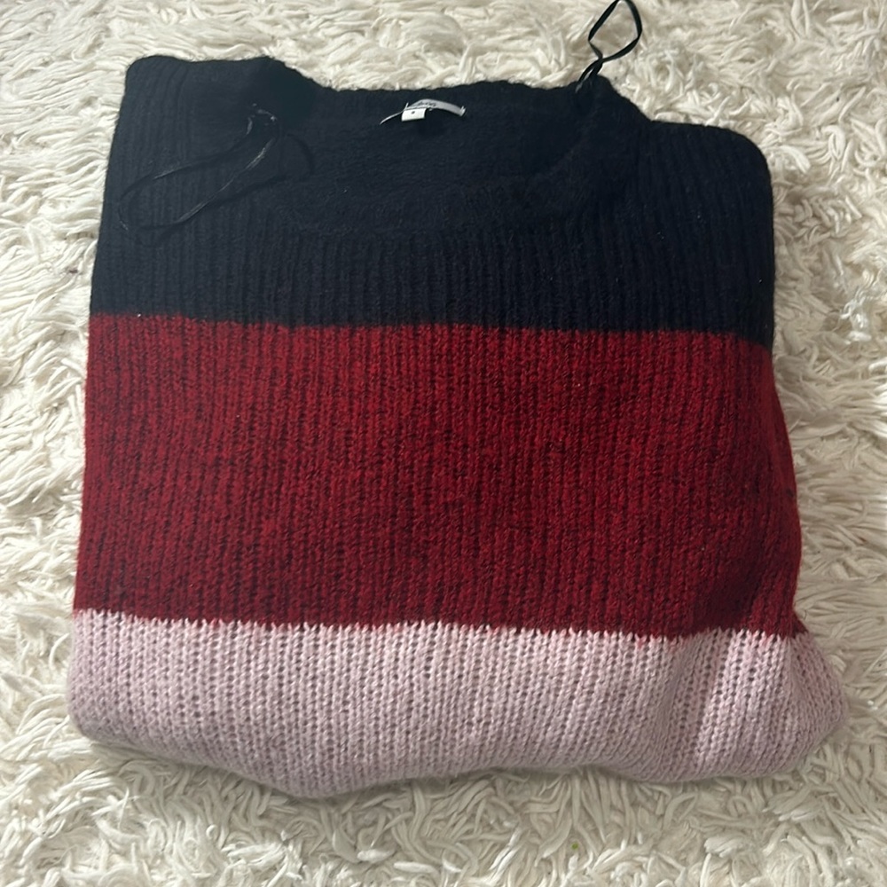 Rails: Striped Crewneck Sweater; Pink, Red, Balck; Small